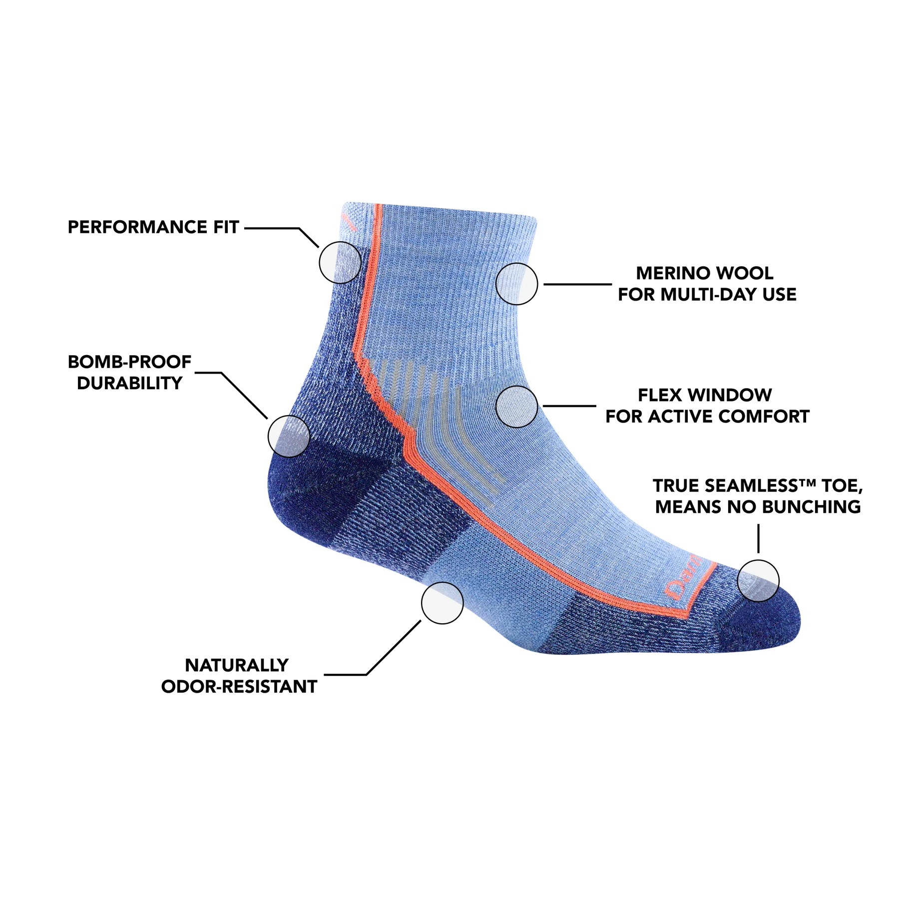 Women's Hiker Quarter Midweight Hiking Sock 1958- Darn Tough