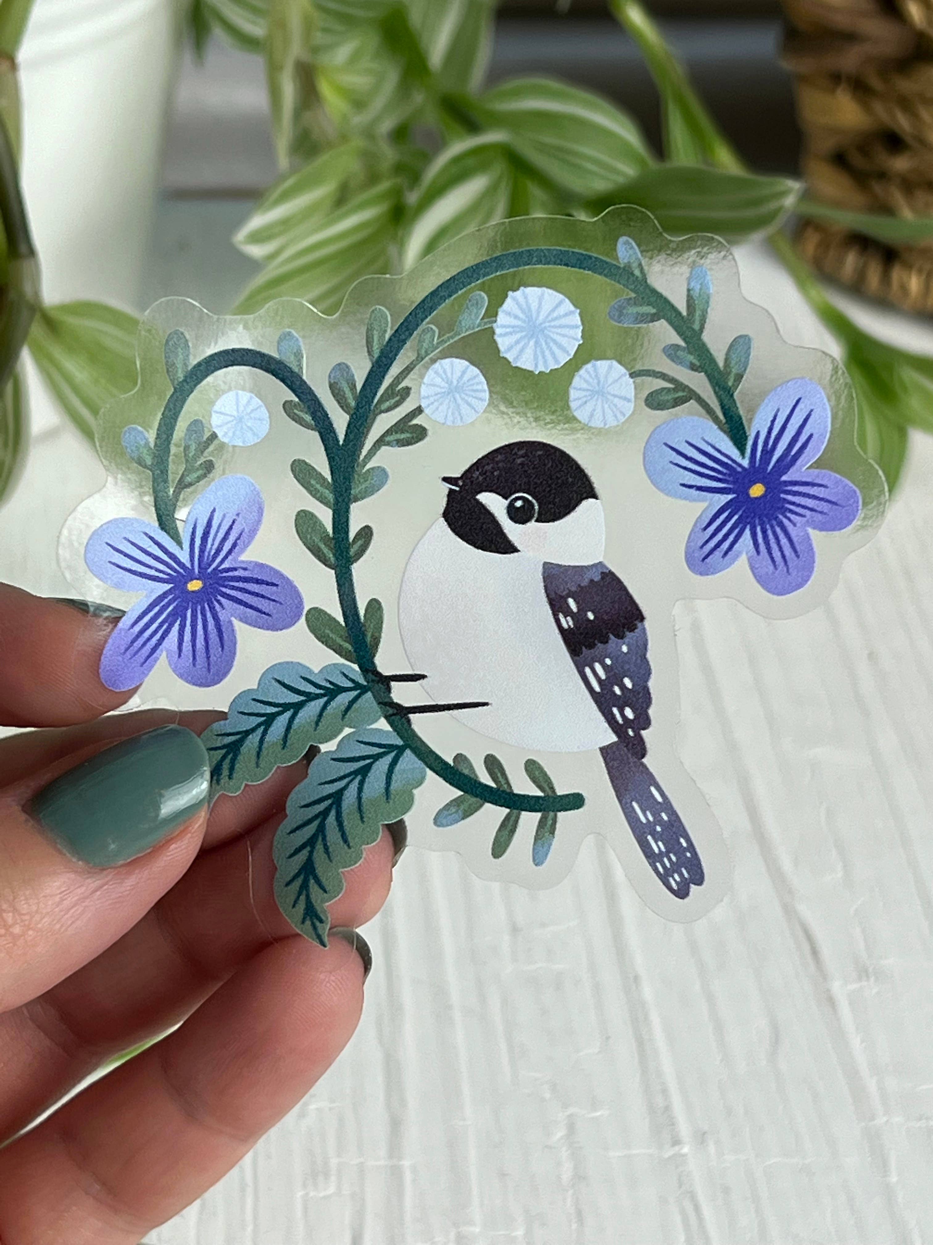 Clear Black-capped Chickadee Sticker 3x2.75 inch
