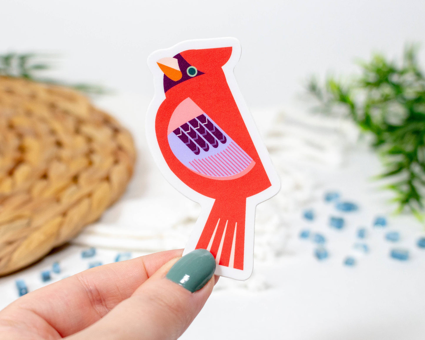 Red Cardinal Modern Bird Vinyl Sticker 1.6x3 inch