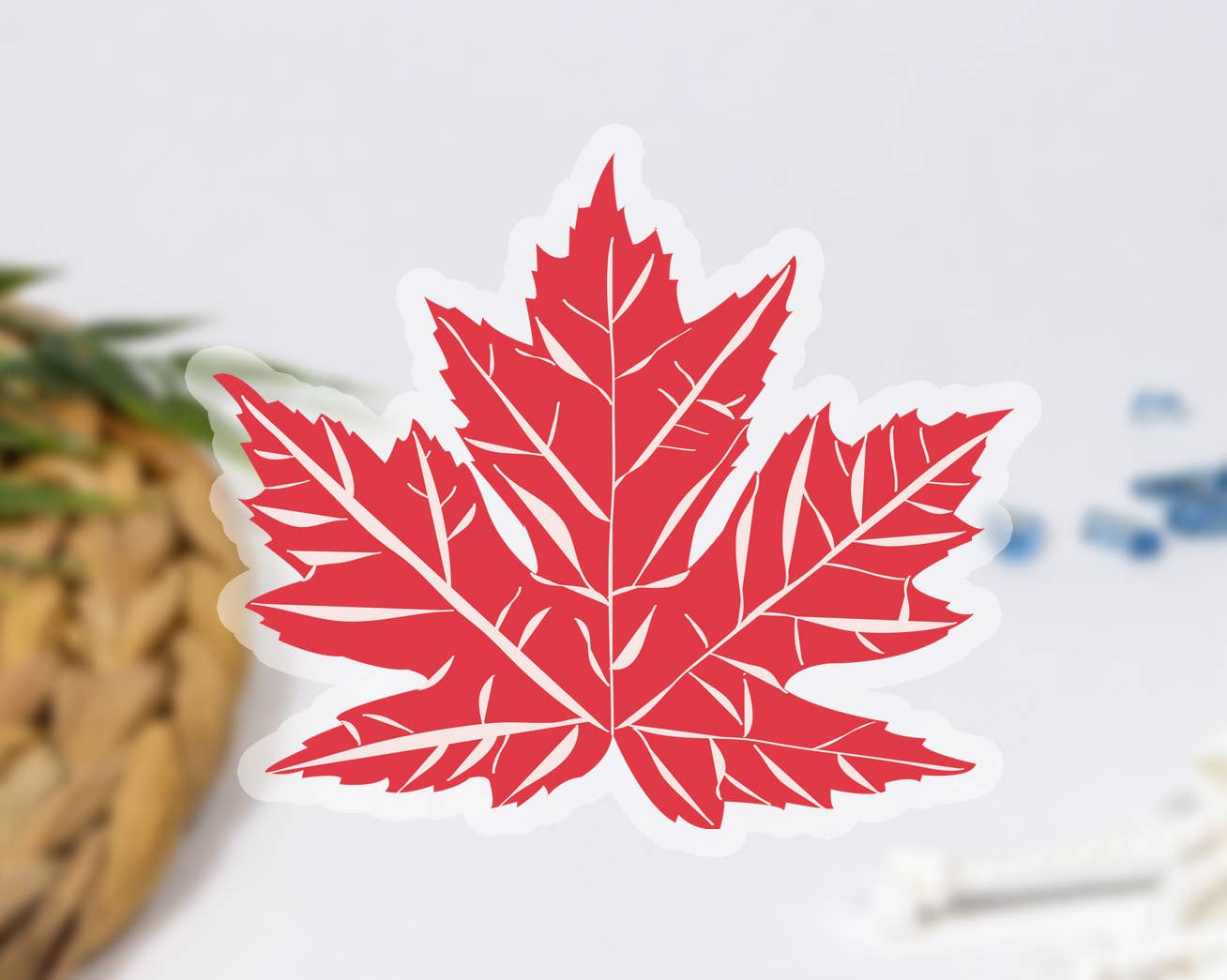 Red Maple Leaf Clear Waterproof Vinyl Sticker, Canada Gift