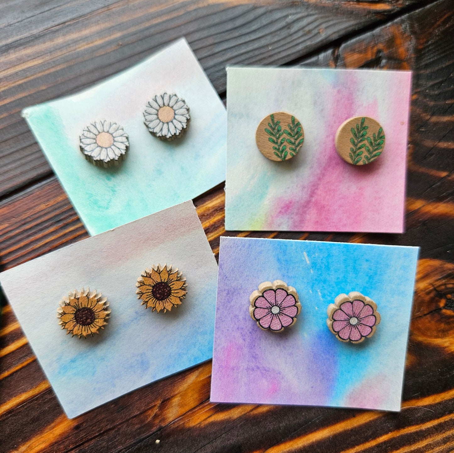 Wooden Flower Earrings