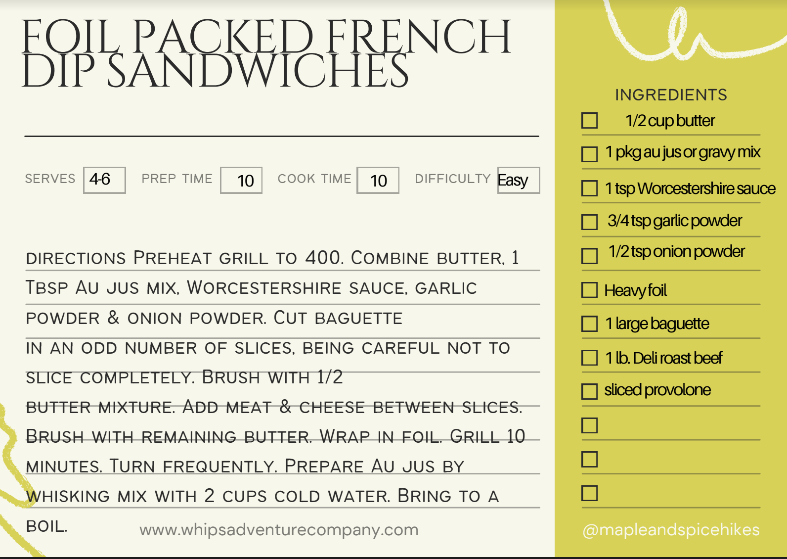 Foil Packed French Dip Sandwiches