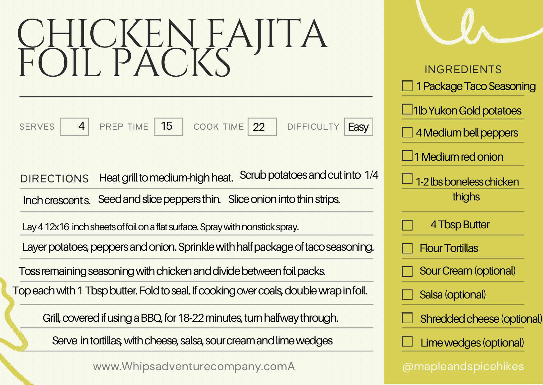 Chicken Fajita Foil Packs WHiPs Adventure Company chicken-fajita-foil-packs-whips-adventure-company