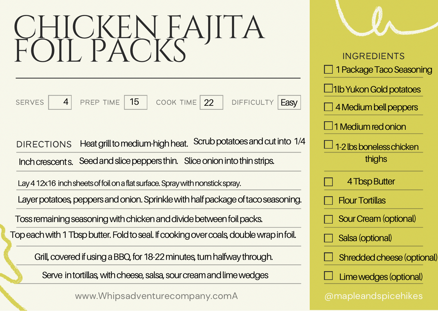 Chicken Fajita Foil Packs