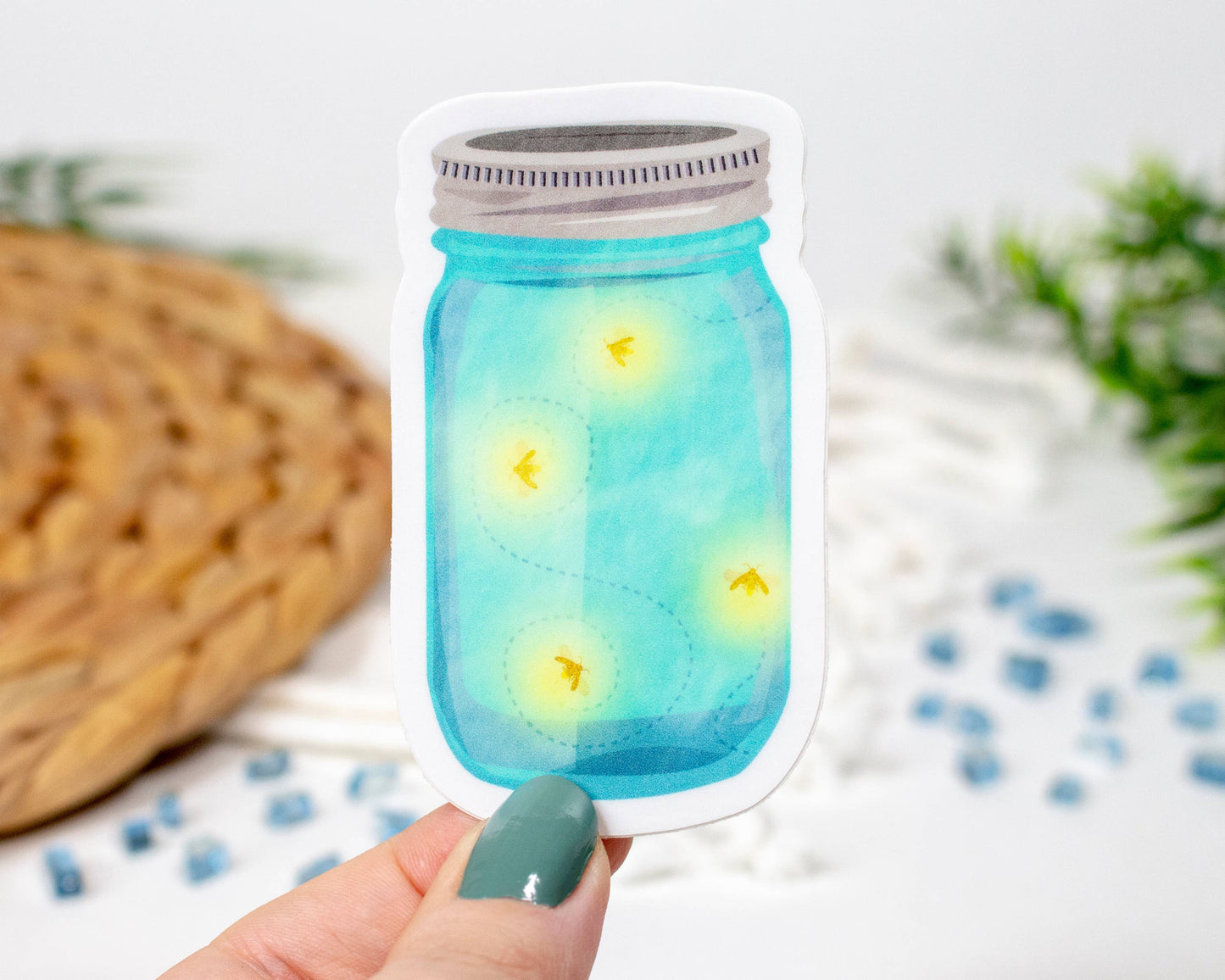 Jar of Glowing Fireflies Vinyl Summer Sticker 1.8x3 inch